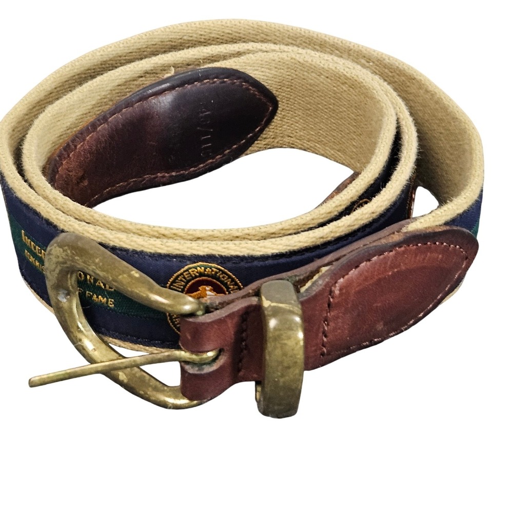 International Tennis Hall of Fame Canvas Leather Belt Mens 46 Blue Sporty Ivy